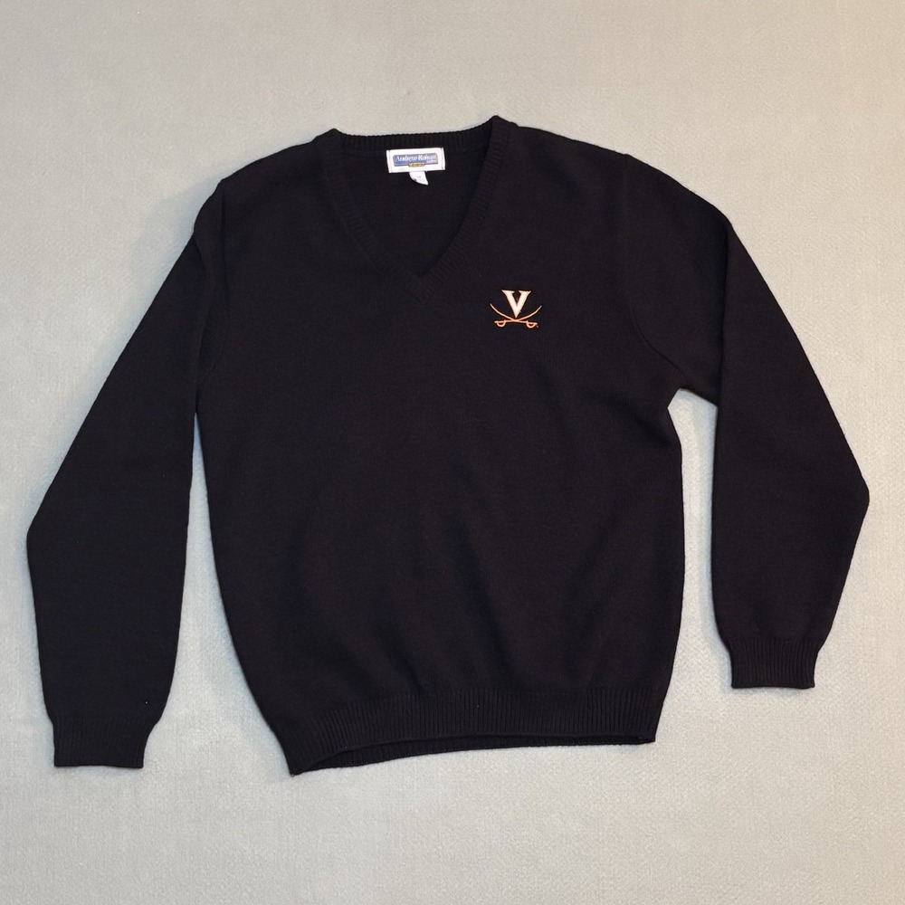 VTG University of VIrginia Wool V-neck Sweater Ladies Medium Black UVA